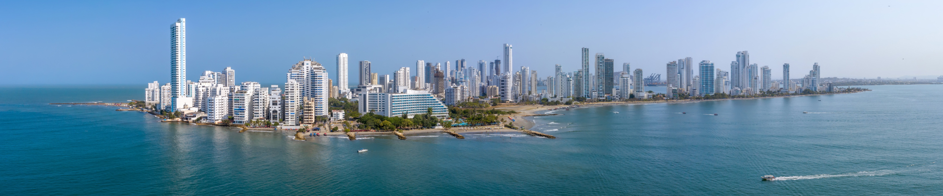 Cartagena de Indias in Colombia, on the Caribbean coast of South America. Panoramic view of the Bocagrande district.