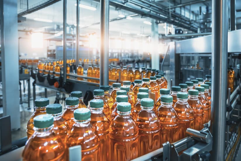 Drinks in a processed food factory