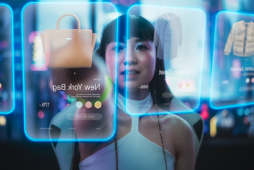 Girl buying clothes in the digital landscape.