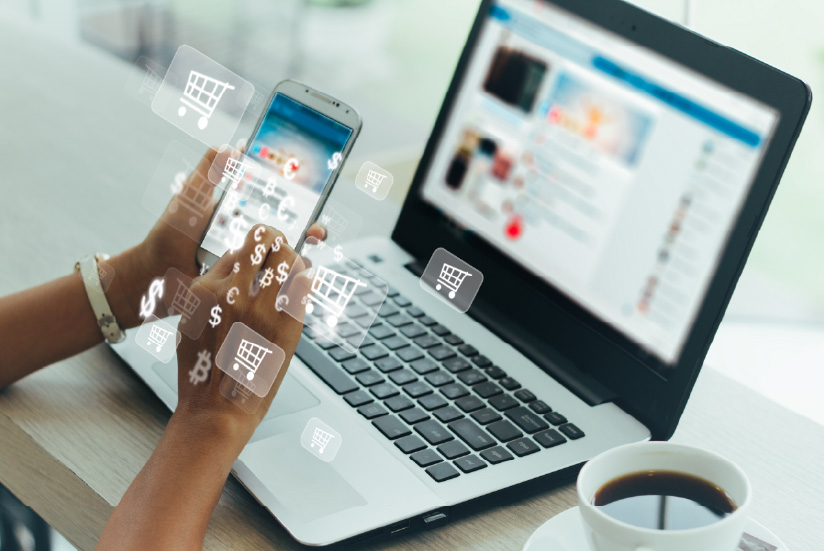 woman buying in a mobile commerce platform.