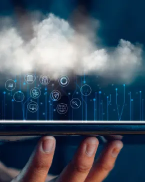 Men creating a Multicloud Strategy in his cellphone.