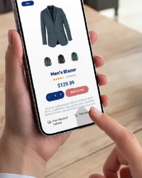 Woman searching for clothes in a mobile commerce platform.
