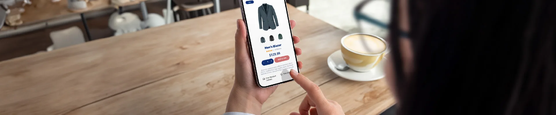 Woman searching for clothes in a mobile commerce platform.