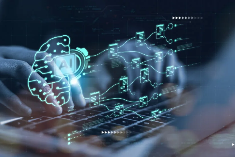 AI and data management on a computer.