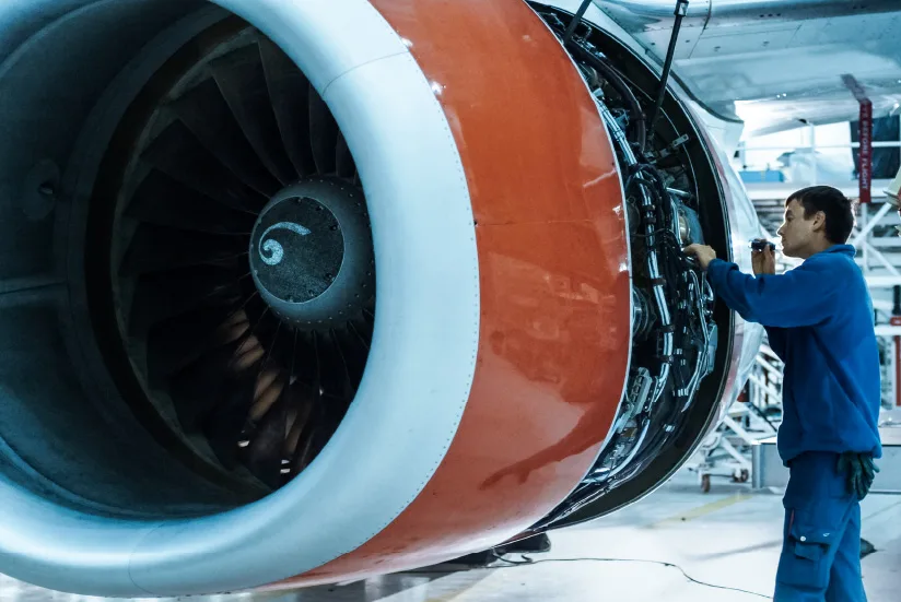 Airplane manufacturing by a worker.