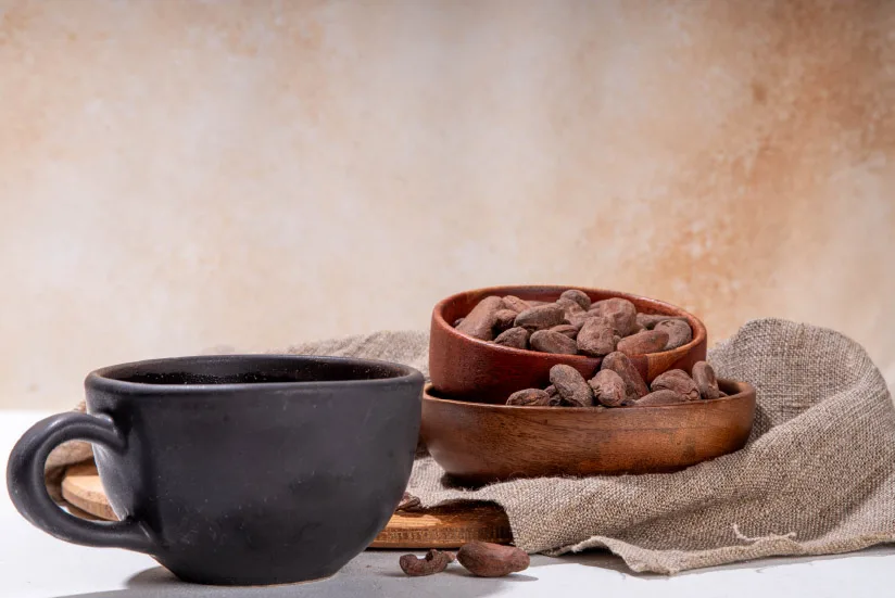 Cocoa beans and cocoa fruit.