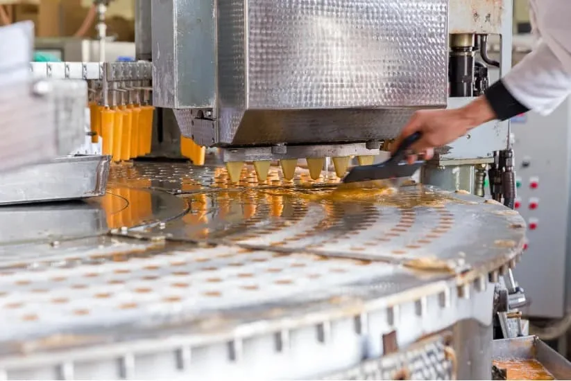 Processed food production in a factory.