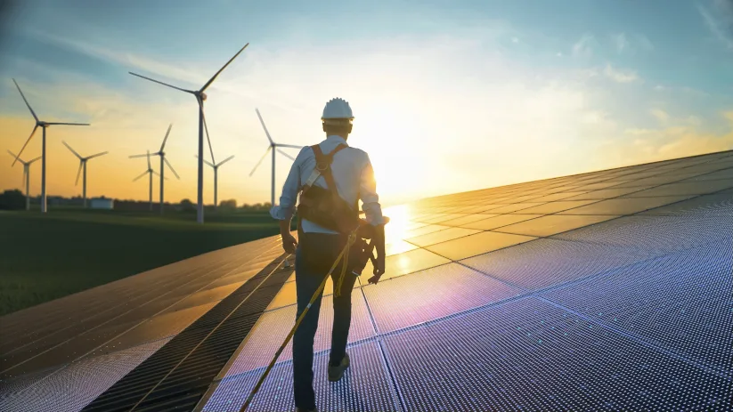 Worker in a wind farm, one of the economic sectors in Colombia