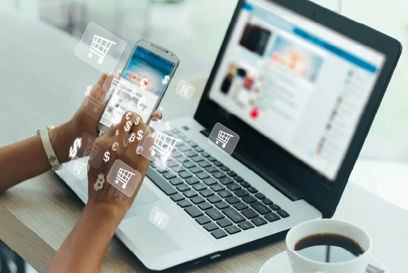 woman buying in a mobile commerce platform.