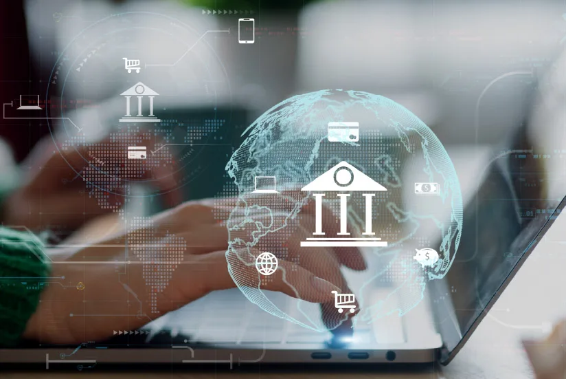 Woman doing investment management in its computer.