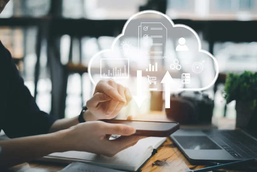 Woman making sustainable cloud operations.