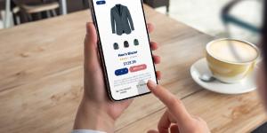 Woman searching for clothes in a mobile commerce platform.